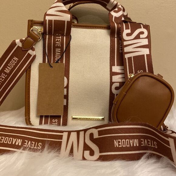 NWT Steve Madden Crossbody/Canavs/Tote w/AirPod Case -Cognac - Picture 1 of 12